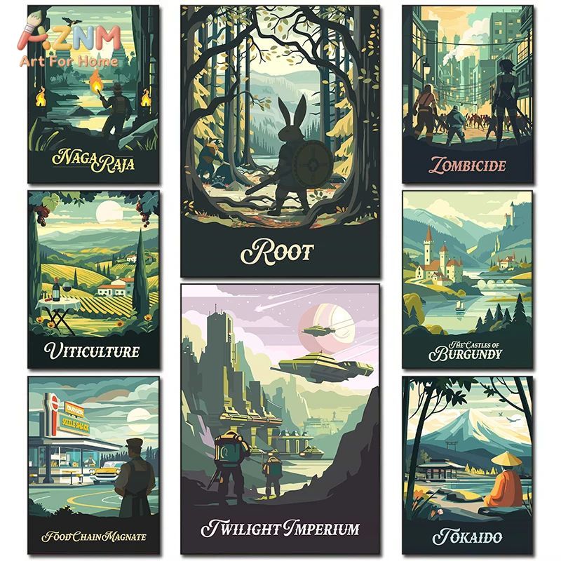 Interior Designer - AZNM Retro-Brettspiel-Kunst-Leinwandposter, rahmenlose Wandkunst, Root Zombicide